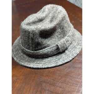 Vintage Fedora Hat 70s Brown Chevron Sz L Trilby Jacob British Wool Made in USA